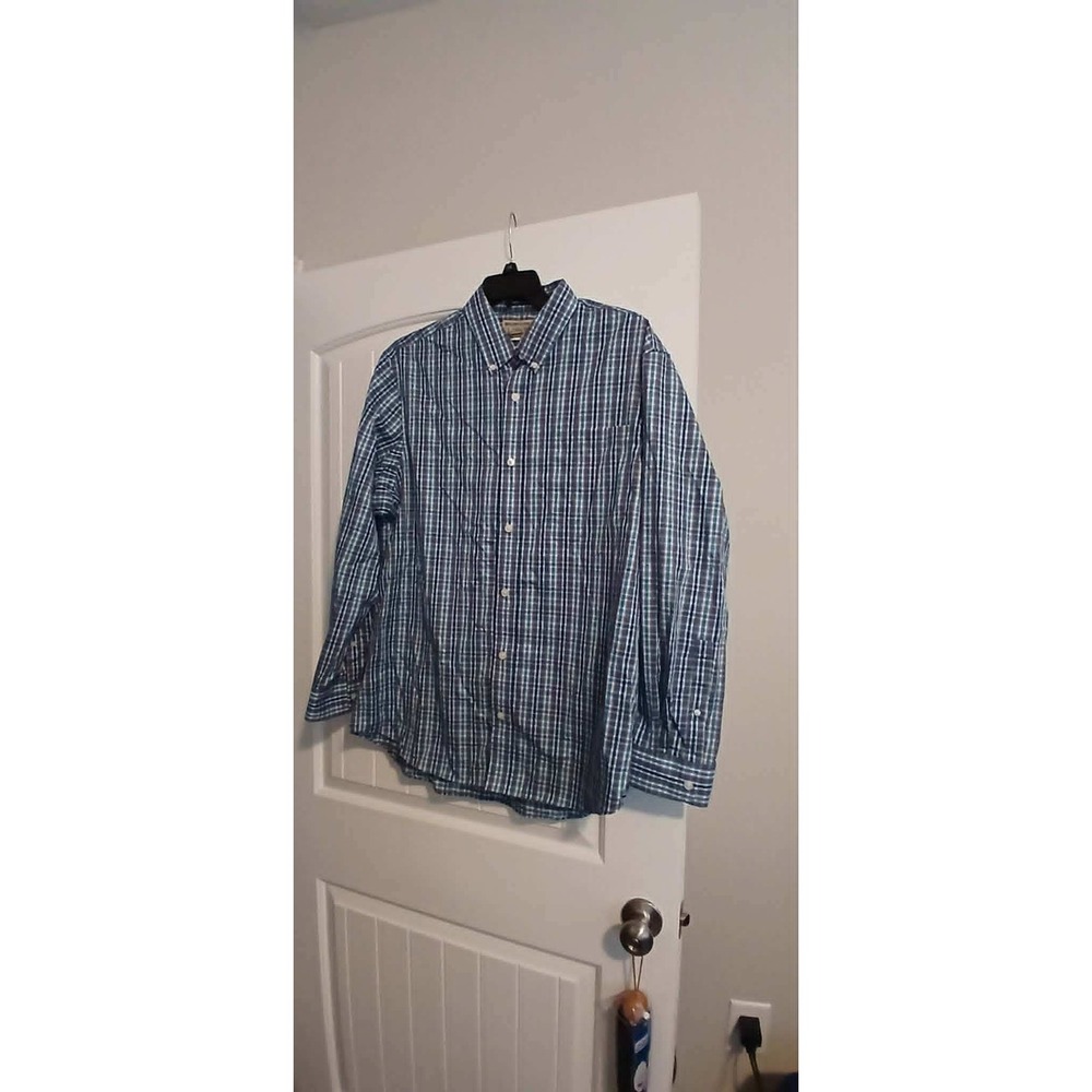 Duluth Trading Co Wrinklefighter MagnaReady Plaid Magnetic Shirt Mens L Blue - Picture 1 of 6